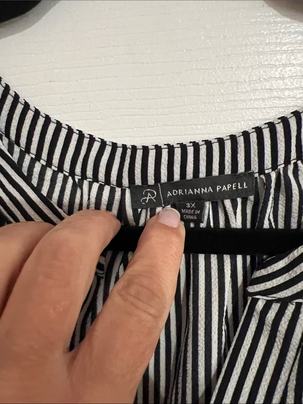 Adrianna Papell Black and White Striped Cap-Sleeve V-Neck Blouse - Picture 2 of 5